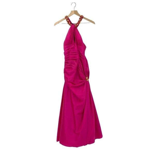 Flirt by Maggie Sottero Jeweled Y-Back Fuchsia Pink Ruched Gown Size 0 - Picture 2 of 9